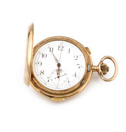 872.  Reloj saboneta de bolsillo suizo c.1896 con sonería en oro de 14K.
