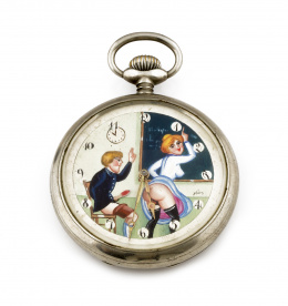 868.  Reloj Lepine DOXA erótico y automatón c.1920 en argentán.