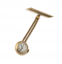 859.  Reloj con broche y cadena para colgar en solapa VULCAIN c.1900 en oro de 18K.