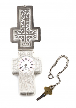 455.  Reloj pectoral en forma de cruz firmada HUMBERT en Plata , c. 1880