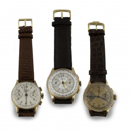 891.  Reloj cronógrafo BAUME ET MERCIER c 1945 en oro de 18K.