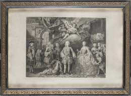 344.  JACOPO AMICONI (1682-1752) pint. y JOSEPH FLIPART (1721-1797) sculp.Retrato de Fernando VI y Bárbarara de Braganza con sus hijos .