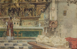 377.  ESCUELA ESPAÑOLA, SIGLO XIXInterior de una iglesia