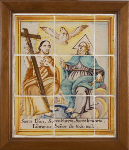 1186.  “La Santísima Trinidad”Panel de nueve azulejos de cerámica esmaltadaValencia, S. XVIII.