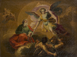 354.  ATRIBUIDO A FRANCISCO LLÁCER  (1781-1857)Arcángel san Miguel sometiendo al demonio en presencia de san Bartolomé.