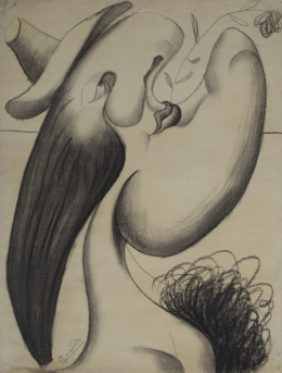 1030.  LUIS FERNÁNDEZ (Oviedo, 1900 - París, 1973)Figura con sombrero y flor en la boca, 1939.
