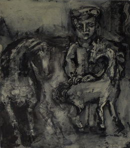 981.  ATRIBUIDO A MANUEL VIOLA  (Zaragoza, 1916 - San Lorenzo de El Escorial, 1987)Soldado y caballos, 1947.