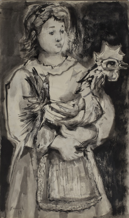 982.  ATRIBUIDO A MANUEL VIOLA  (Zaragoza, 1916 - San Lorenzo de El Escorial, 1987)Mujer con gallo, 1947.