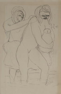 864.  GINÉS PARRA (Zurgena, Almería, 1895 - París, 1960)Dos mujeres en el río.