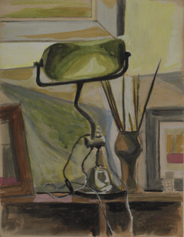 1023.  JOAQUÍN PEINADO (Málaga, 1898 - París, 1975)Bodegón con lámpara, 1947 .