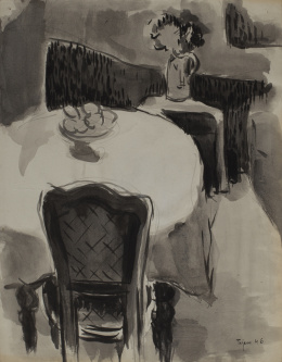 1003.  ATRIBUIDO A ARTURO TEJERO TARRADELL (Colera, Gerona, 1924 - ?)Interior con mesa y sillas, 1946.