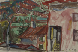 1038.  HERNANDO VIÑES (París, 1904 - 1993)Vista de casas.