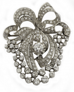205.  Broche de brillantes c.1930 con lazo rodeado por cascadas de brillantes en montura de platino