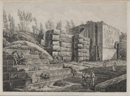 943.  LUIGI ROSSINI (Rávena, 1790 - Roma, 1857)Mura e una delle torri del recinto di Pompei, 1830.