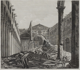 944.  LUIGI ROSSINI (Rávena, 1790 - Roma, 1857)Terza veduta della rovina della gran Basilica di S. Paolo, 1823.