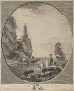 888.  JOSEPH VERNET (pinx) y MARIE ROSALIE BERTAUD (sculp)La barque mise a flot y Le rocher perce.