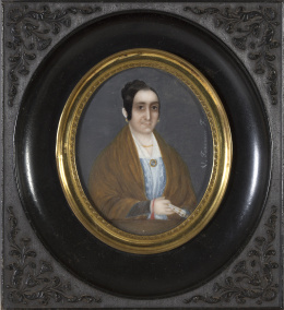897.  VALENTÍN FAJONERA  (Escuela española o colonial, S. XIX)Retrato de dama con abanico.