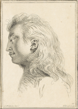 934.  JEAN-ANTOINE WATTEAU (inv) y PIERRE FILLOEUL (sculp)Estudio de una cabeza masculina.