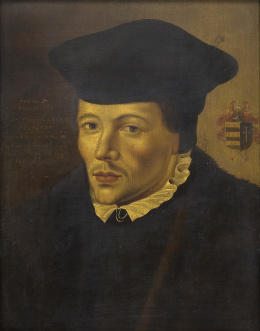 800.  SEGUIDOR DE JAN VAN SCOREL (1495-1562)Retrato del pastor Eylard Dircksz van Waterland (1530-1573) con su escudo de armas.