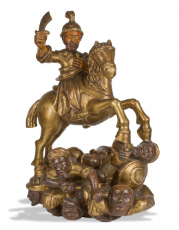 358.  “Santiago Matamoros” Madera tallada y doradaEscuela navarra o burgalesa, finales del S. XVII.