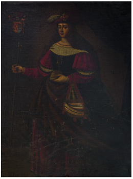 437.  ESCUELA ANDALUZA, SIGLO XVIISanta Margarita con escudo heráldico