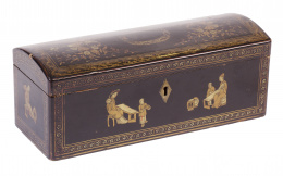 1188.  Caja de madera lacada con personajes, cantón Nuevo