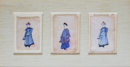 862.  ESCUELA CHINA, SIGLO XIXConjunto de tres acuarelas con personajes chinos 