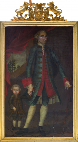 910.  ESCUELA ESPAÑOLA O COLONIAL, SIGLO XVIIIRetrato de caballero con niño.