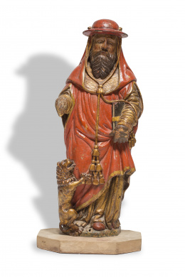 351.  “San Jerónimo”Madera tallada, policromada y parcialmente dorada.Escuela burgalesa, ff. del S. XVI.