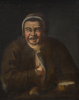 880.  ESCUELA ITALIANA, SIGLO XVIIRetrato de anciana con un cuenco de fideos.