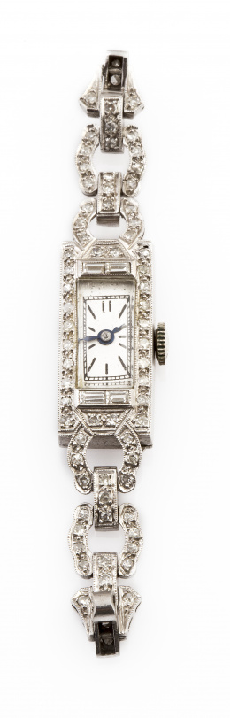 67.  Frente de reloj de pulsera de brillantes Art-Decó con diseño de cadenetas,en montura de platino