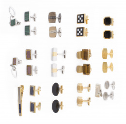 394.  Tres parejas de gemelos vintage años 70 en plata rodiada y dorada