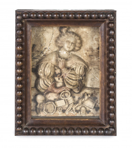 610.  “Conversión de María Magdalena” Relieve en caliza tallado y parcialmente policromado H. 1700.