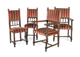 596.  Conjunto de dos sillas y dos sillas de brazos siguiendo modelos del S. XVII en madera de roble. S. XX.