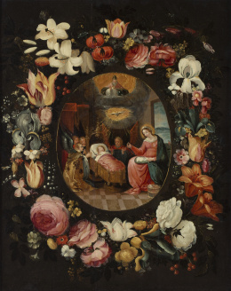 494.  ATRIBUIDO A ANDRIES DANIELS (c. 1580-1640)Hogar de Nazareth en orla de flores.