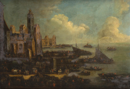 873.  ATRIBUIDO A PEETER BOUT (Bruselas, 1658-1719) y ADRIAEN FRANS BOUDEWYNS (Bruselas, 1644-1719)Marina.