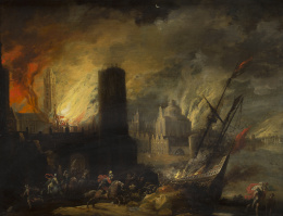 509.  ATRIBUIDO A DANIEL VAN HEIL (Bruselas, h. 1604 - 1662)Incendio de Troya.