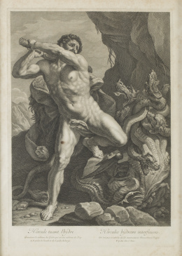 473.  LUCA GIORDANO (inv) y AEGIDIO ROUSSELET (sculp)Hercule tuant l’hydre y Combat d’Hercule et d’Achelous.