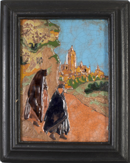 1247.  Daniel Zuloaga (1852 - 1921)“Vista de la catedral de Segovia”Placa de cerámica esmaltada con la técnica de arista..