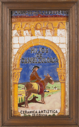 1243.  Daniel Zuloaga (1852 - 1921)“Hijos de Daniel Zuloaga”Placa de cerámica esmaltada con la técnica de arista..
