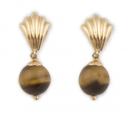 225.  Pendientes con cuentas de ojo de tigre que penden de piezas en forma de abanico 