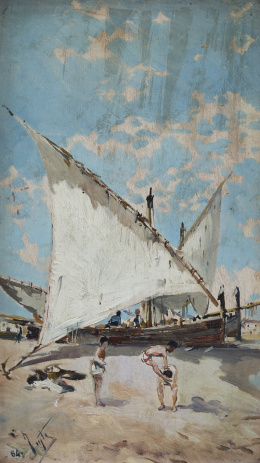 596.  JAVIER JUSTE (Valencia, 1856-1899)Barcas de vela latina var