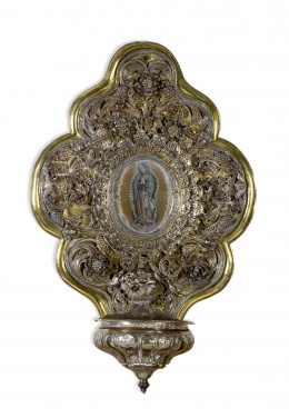 636.  Benditera de plata dorada y plata en su color en filigrana.Trabajo mejicano y filipino, S. XVIII.