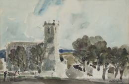 259.  AGUSTÍN REDONDELA  (Madrid, 1922 - 2015)Vista de una iglesia, 1975.