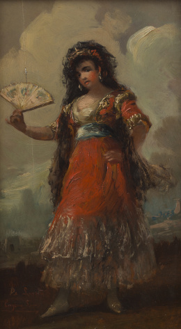 966.  EUGENIO LUCAS VILLAAMIL (Madrid, 1858-1919)Maja con abanico