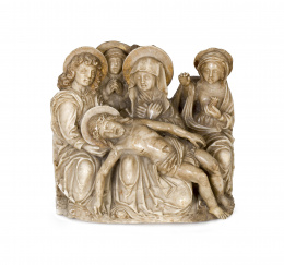 614.  “Piedad”, grupo escultórico en alabastro.Escuela centro europea, S. XVI.