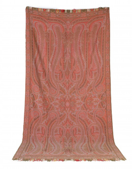 697.  Chal en lana de abigarrada decoración, India? S. XIX.