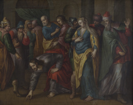 1135.  ESCUELA FLAMENCA, SIGLO XVIICristo y al mujer adúltera.