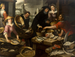 507.  ATRIBUIDO A JEAN BAPTISTE SAIVE (Namur, c. 1540 - Malinas, 1624)Escena de mercado.