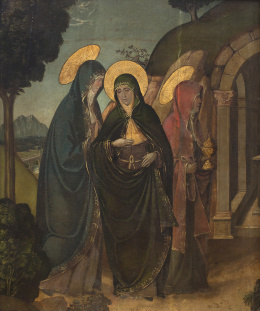 489.  ESCUELA CASTELLANA, SIGLO XVILas Marías en el sepulcro.